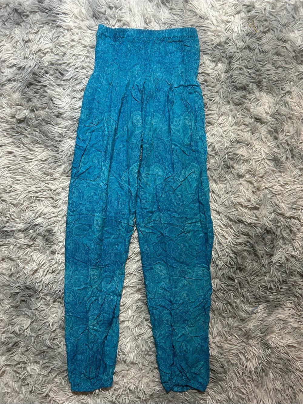 Teal Paisley Smocked High-Waist Harem Pants